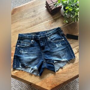 Blank NYC Dark Blue Distressed The Astor Cut Off Short Jean